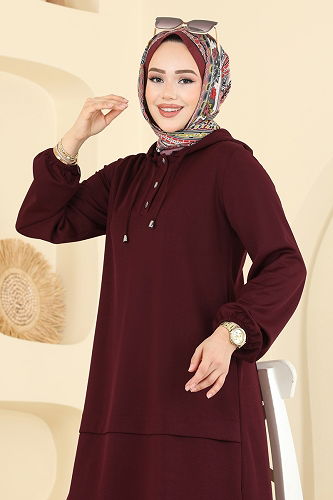 moda selvim طقم خمري 25007UKB139 - Thumbnail