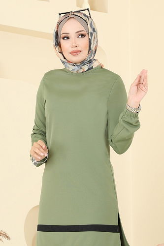 moda selvim طقم أخضر عشبي وأسود 2516SL432 - Thumbnail