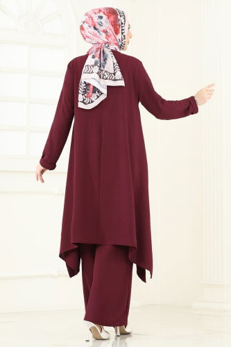 moda selvim طقم خمري 2525BG354 - Thumbnail