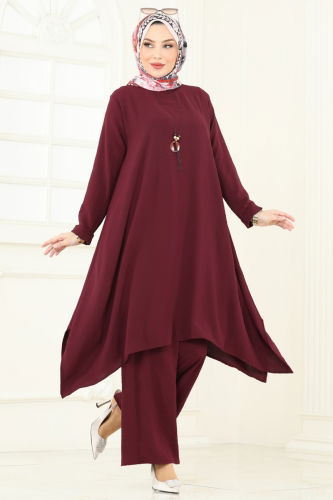 moda selvim طقم خمري 2525BG354 - Thumbnail