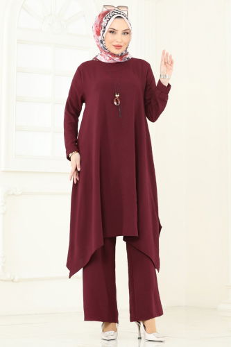moda selvim طقم خمري 2525BG354 - Thumbnail