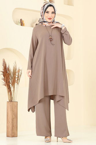 moda selvim طقم بيج غامق 2525BG354 - Thumbnail