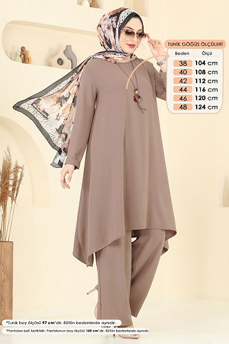 moda selvim طقم بيج غامق 2525BG354 - Thumbnail