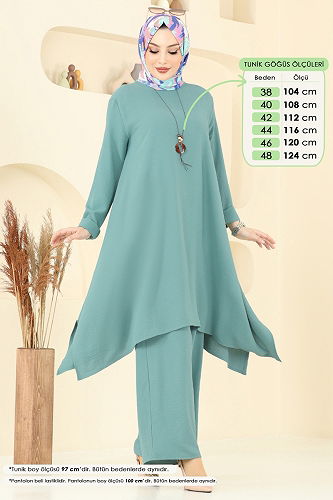 moda selvim طقم أخضر باهت 2525BG354 - Thumbnail