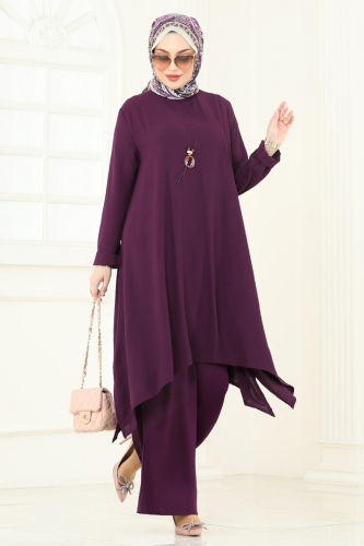 moda selvim طقم أرجواني 2525BG354 - Thumbnail