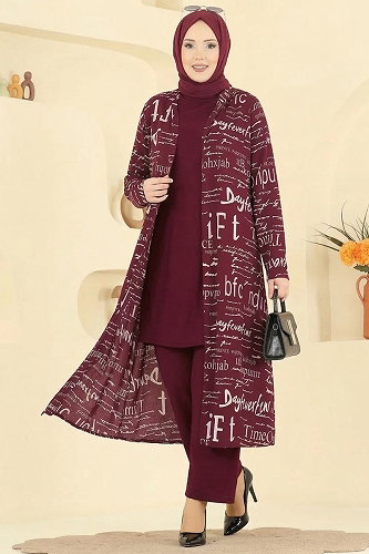 moda selvim طقم خمري 2525ERK1158 - Thumbnail