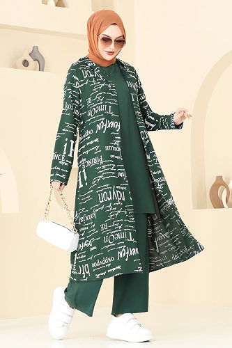 moda selvim طقم زيتي 2525ERK1158 - Thumbnail