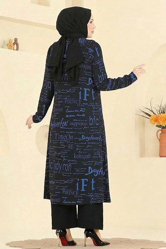 moda selvim طقم أزرق واسود 2525ERK1158 - Thumbnail