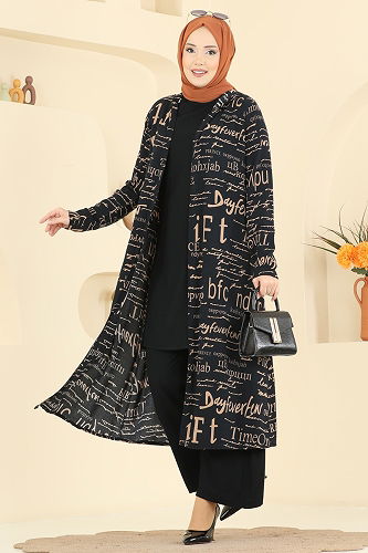 moda selvim طقم بيج وأسود 2525ERK1158 - Thumbnail