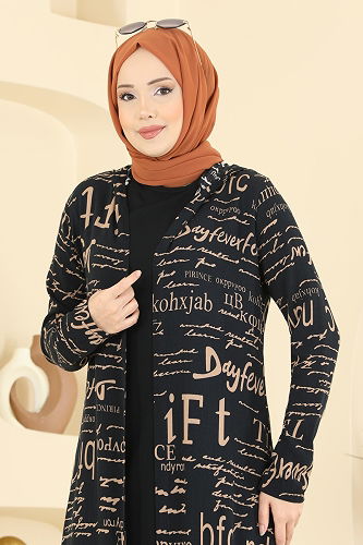 moda selvim طقم بيج وأسود 2525ERK1158 - Thumbnail