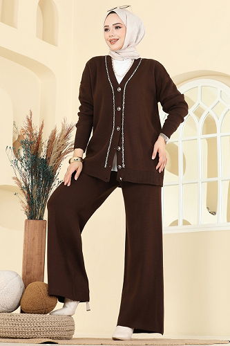 moda selvim طقم بني 25302BRZ597 - Thumbnail