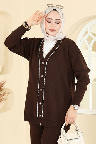 moda selvim طقم بني 25302BRZ597 - Thumbnail