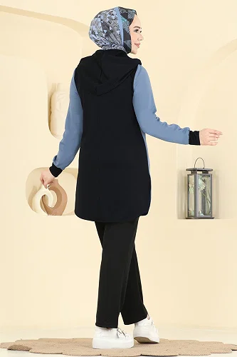 moda selvim طقم أسود وأزرق فاتح 2546SL432 - Thumbnail