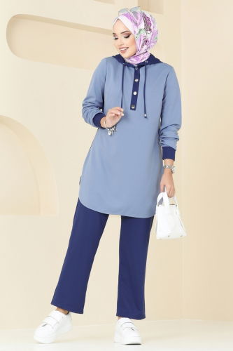 moda selvim طقم كحلي وأزرق فاتح 2546SL432 - Thumbnail