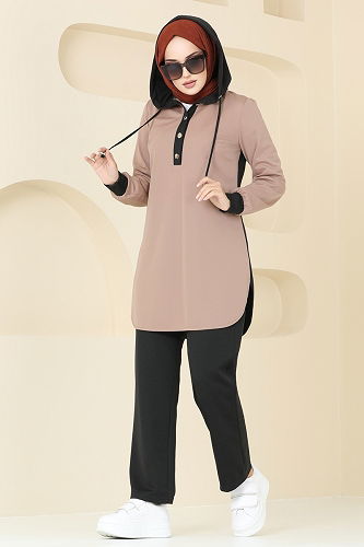 moda selvim طقم بيج وأسود 2546SL432 - Thumbnail