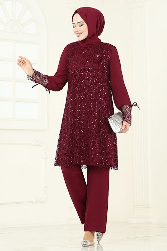 moda selvim طقم خمري 2547ELC1143 - Thumbnail