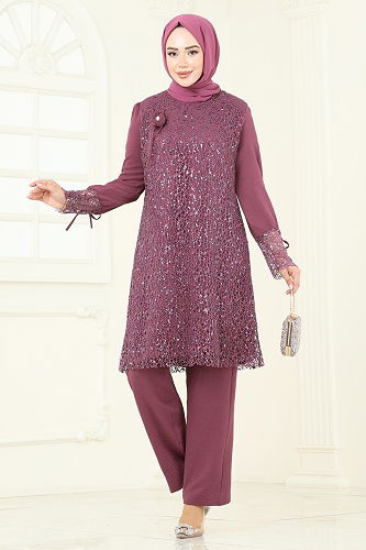 moda selvim طقم وردي غامق 2547ELC1143 - Thumbnail