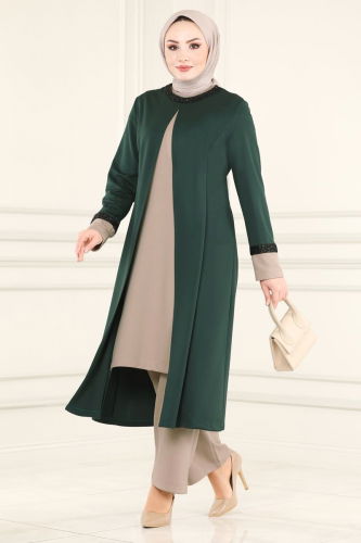 moda selvim طقم زيتي وبيج 2550ASMK1074 - Thumbnail