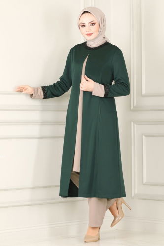 moda selvim طقم زيتي وبيج 2550ASMK1074 - Thumbnail