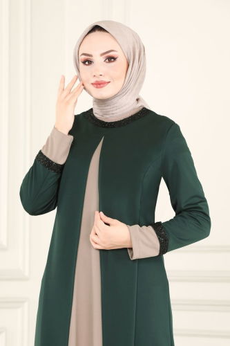 moda selvim طقم زيتي وبيج 2550ASMK1074 - Thumbnail