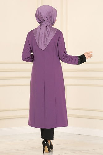 moda selvim طقم ليلكي وأسود 2550ASMK1074 - Thumbnail