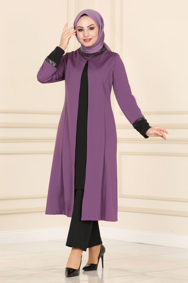 Modaselvim الاطقم طقم ليلكي وأسود 2550ASMK1074