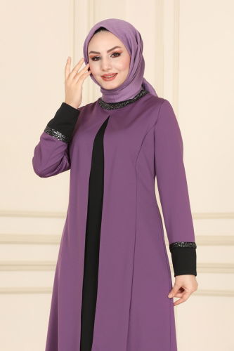 moda selvim طقم ليلكي وأسود 2550ASMK1074 - Thumbnail