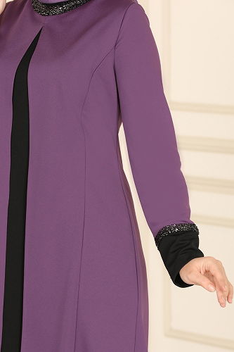 moda selvim طقم ليلكي وأسود 2550ASMK1074 - Thumbnail