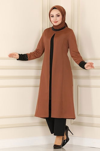 moda selvim طقم عسلي واسود 2550ASMK1074 - Thumbnail