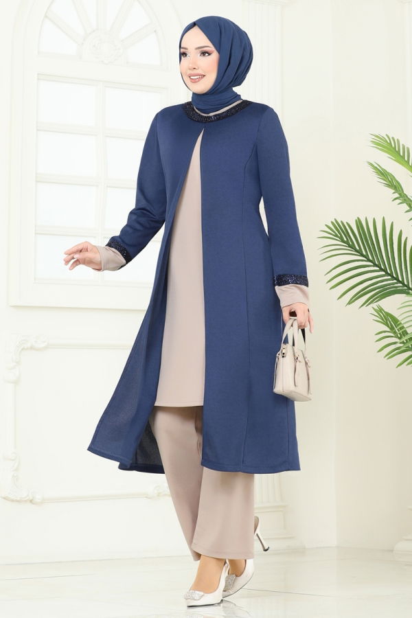 Modaselvim الاطقم طقم بيج وأزرق 2550ASMK1074