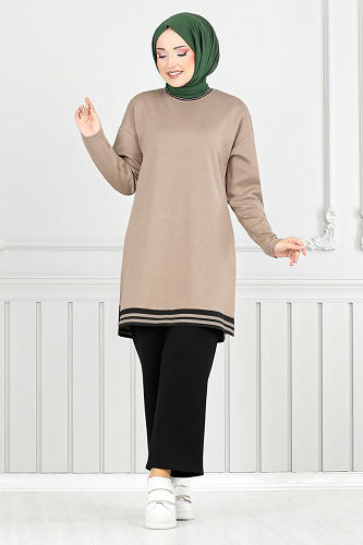 moda selvim طقم بيج وأسود 2585SL890-M - Thumbnail