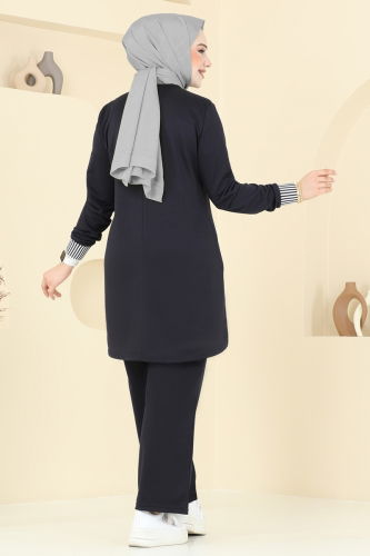 moda selvim Combined 2586SL432 Ecru&Navy Blue - Thumbnail