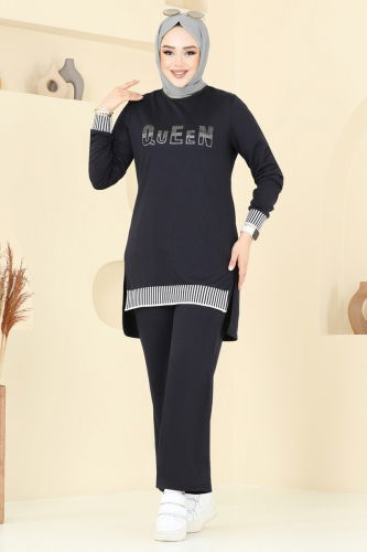 moda selvim Combined 2586SL432 Ecru&Navy Blue - Thumbnail