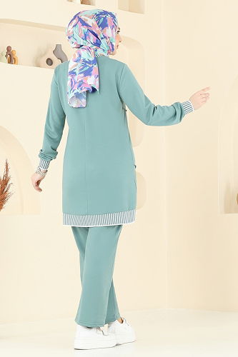 moda selvim طقم أخضر باهت 2595SL432 - Thumbnail