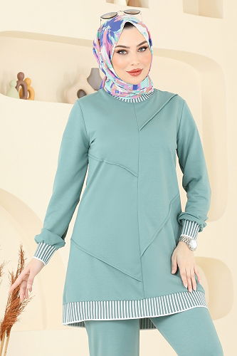 moda selvim طقم أخضر باهت 2595SL432 - Thumbnail