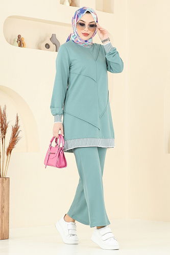 moda selvim طقم أخضر باهت 2595SL432 - Thumbnail