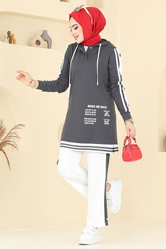 moda selvim طقم رمادي غامق 2599SL432 - Thumbnail