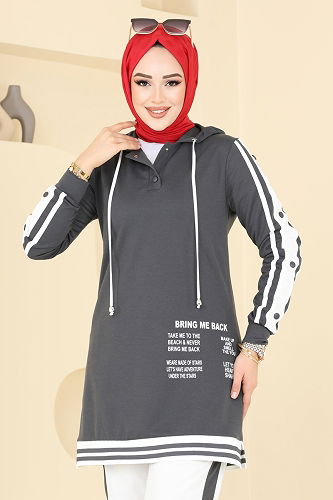 moda selvim طقم رمادي غامق 2599SL432 - Thumbnail