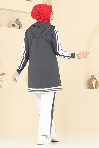 moda selvim طقم رمادي غامق 2599SL432 - Thumbnail