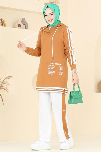 moda selvim طقم خردلي غامق 2599SL432 - Thumbnail