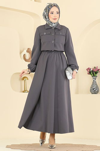 moda selvim طقم رمادي غامق 2601SL432 - Thumbnail