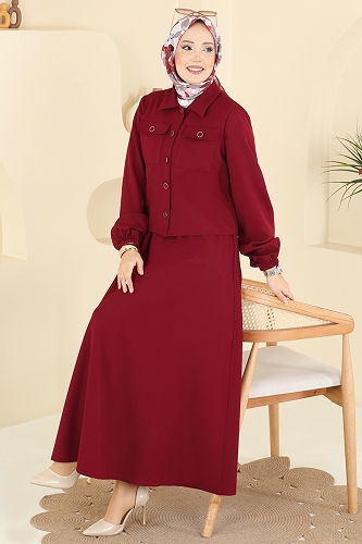 moda selvim طقم خمري 2601SL432 - Thumbnail