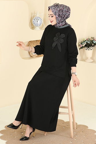 moda selvim طقم أسود 2601TPK1167 - Thumbnail