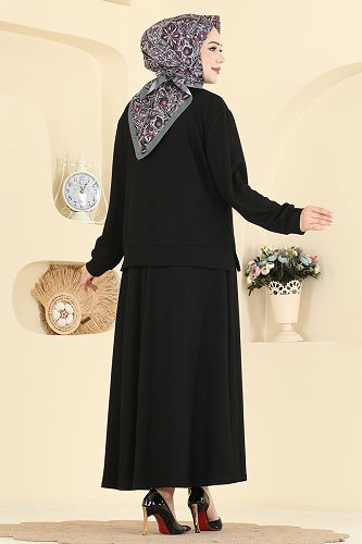 moda selvim طقم أسود 2601TPK1167 - Thumbnail