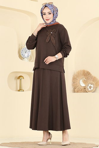 moda selvim طقم بني 2601TPK1167 - Thumbnail