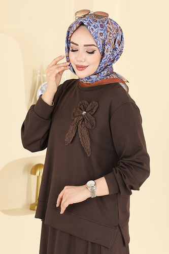 moda selvim طقم بني 2601TPK1167 - Thumbnail