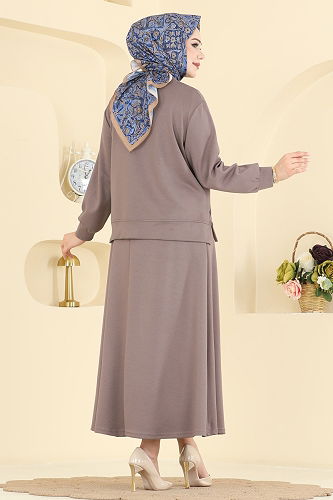 moda selvim طقم بيج غامق 2601TPK1167 - Thumbnail