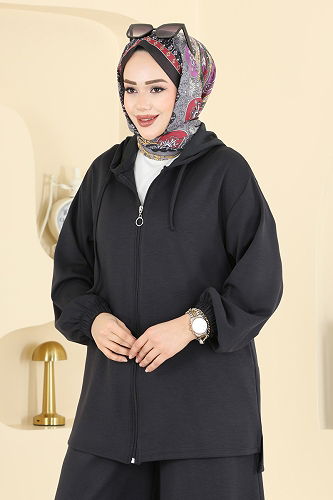 moda selvim طقم رمادي غامق 2602ERK1158 - Thumbnail