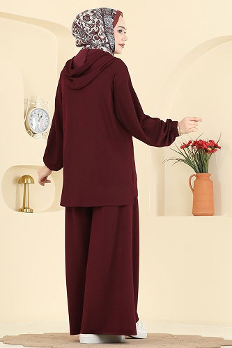 moda selvim طقم خمري 2602ERK1158 - Thumbnail