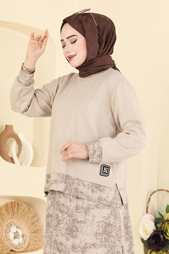 moda selvim طقم بيج 2602TPK1167 - Thumbnail